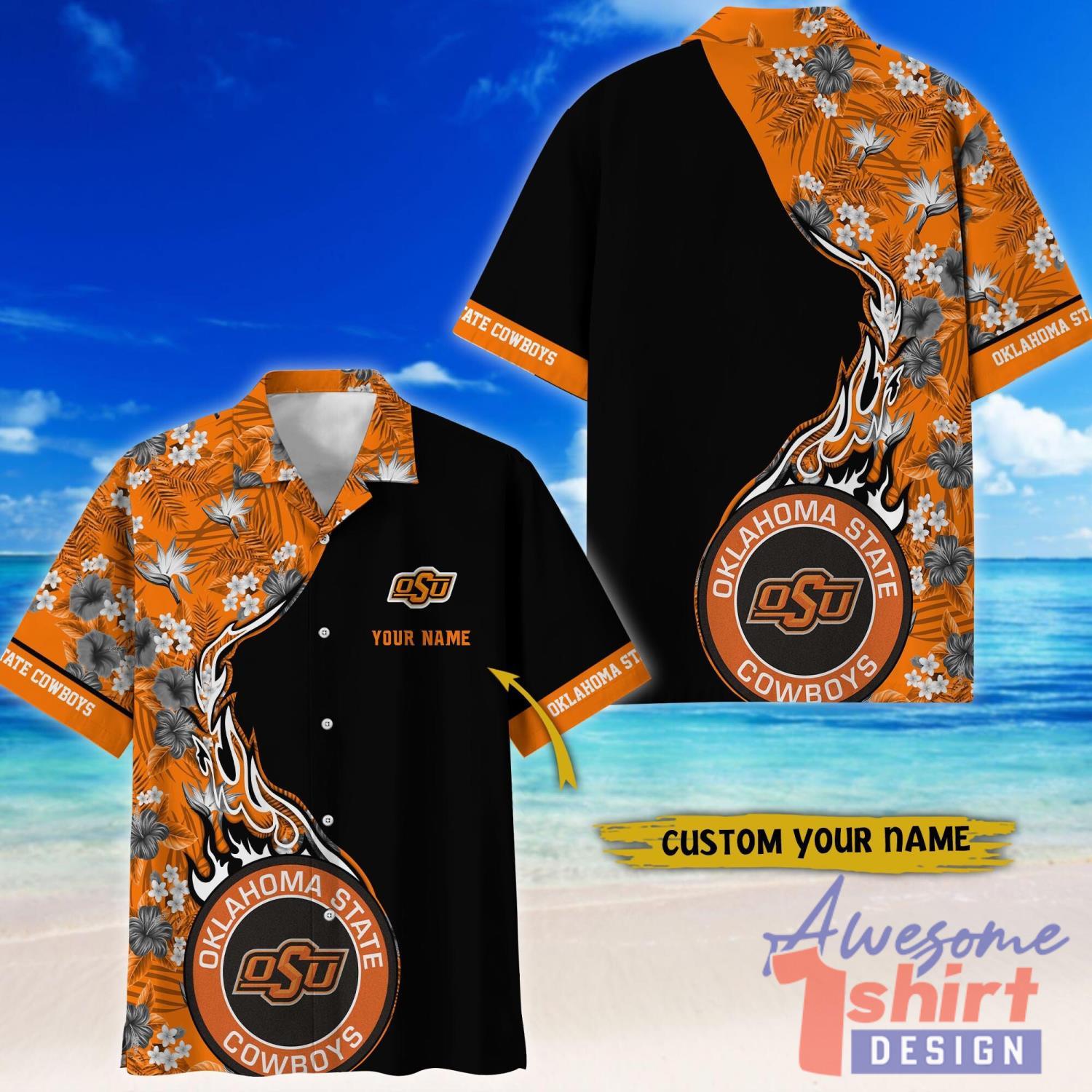 Oklahoma State Cowboys Tropical Style Fireball Custom Name Hawaiian Shirt