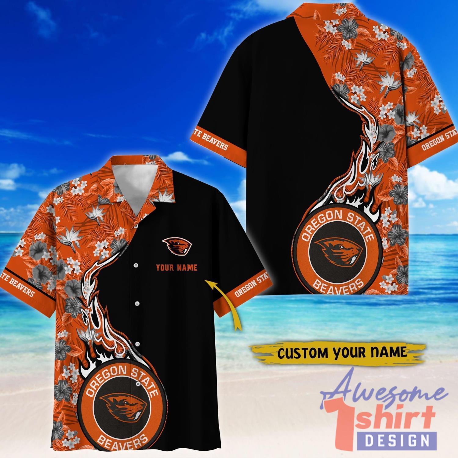 Oregon State Beavers Tropical Style Fireball Custom Name Hawaiian Shirt