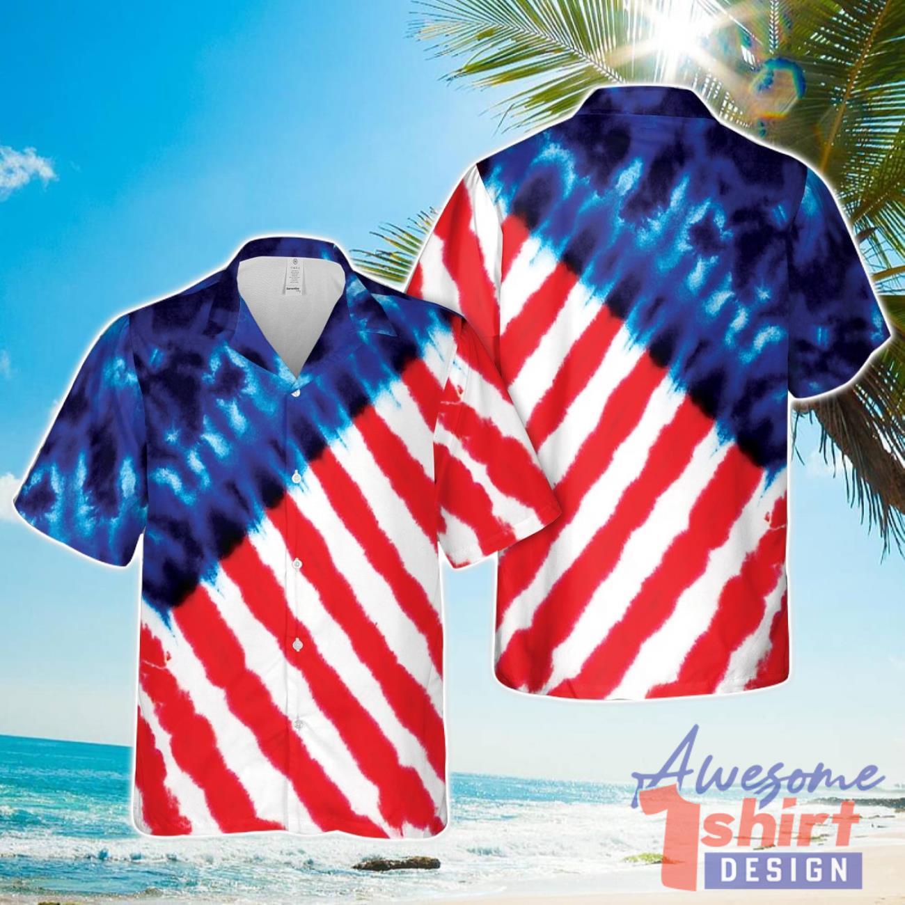 Red, White, and Blue Tie Dye, 4th of July 3D Hawaiian Shirt Beach Holiday Gift