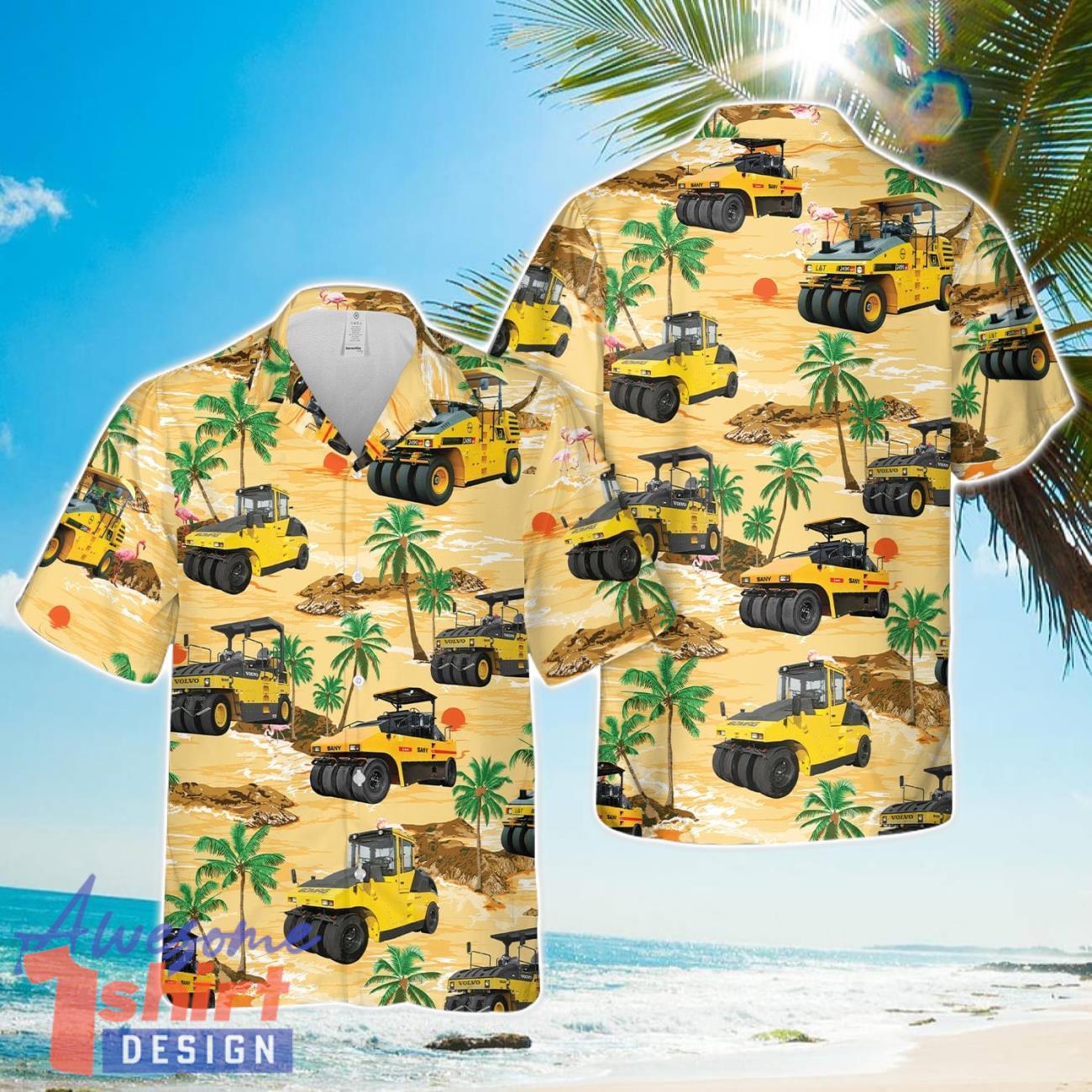 Road Construction Pneumatic Tire Roller PTR 3D Beach Shirt Summer Hawaiian Shirt