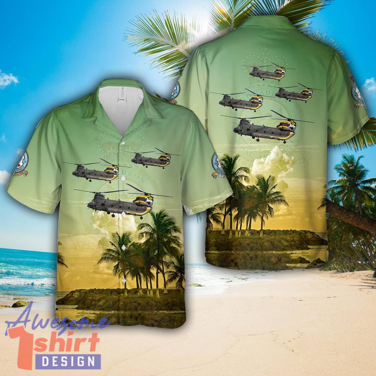 Royal Air Force Boeing Chinook HC.4 ZH777 No. 28 Squadron RAF 100 Years AOP Hawaiian Shirt Summer Holiday Gift