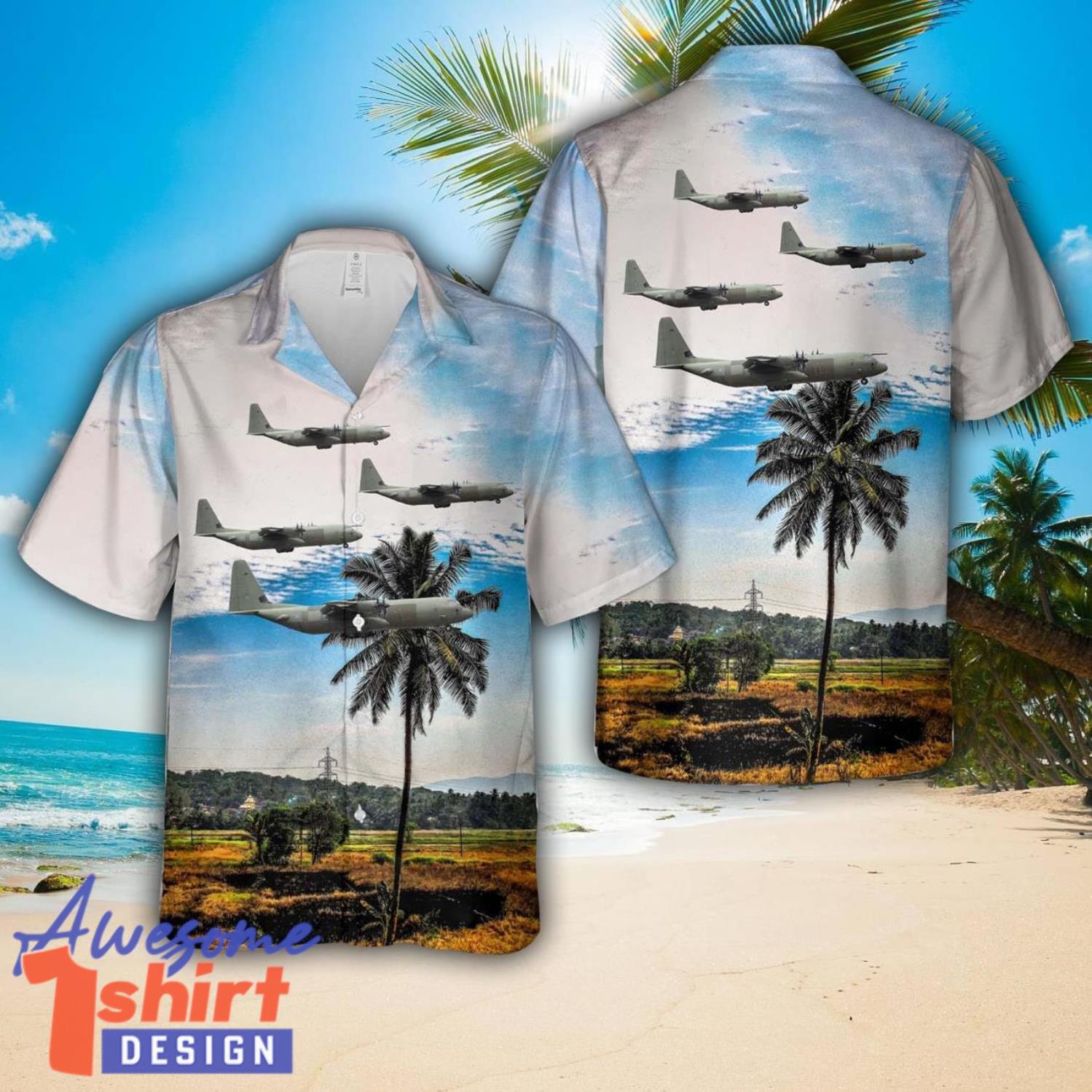 Royal Air Force Lockheed Martin C-130J-30 Hercules C4 (L-382) ZH865 AOP Hawaiian Shirt Summer Holiday Gift