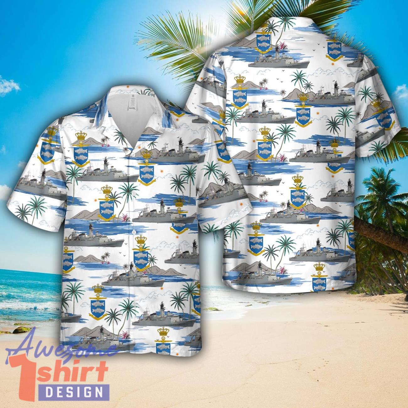 Royal Danish Navy HDMS Olfert Fischer (F355) AOP Hawaiian Shirt Summer Holiday Gift