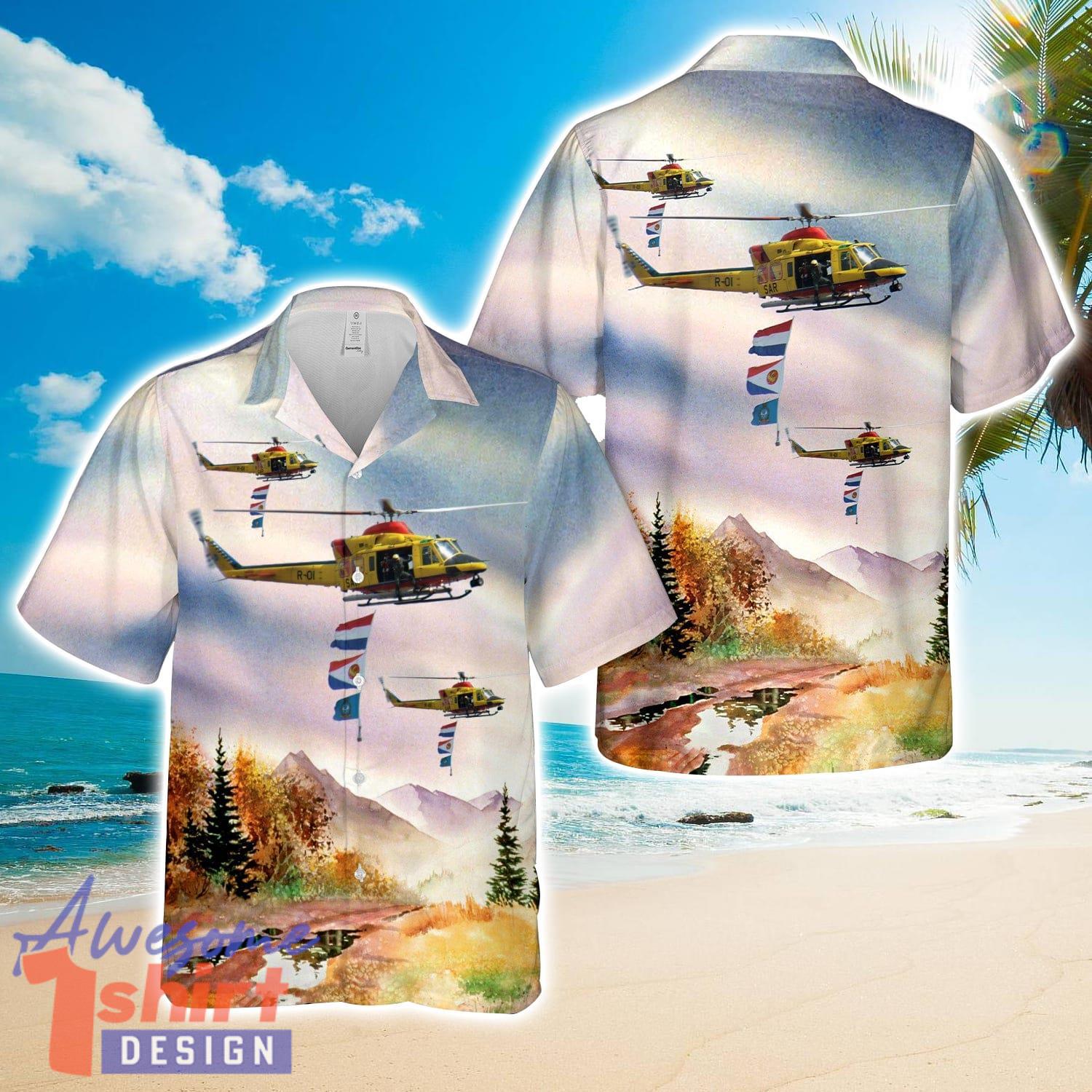 Royal Netherlands Air Force 303 Sqn Agusta-Bell AB.412SP R-01 Hawaiian Shirt Beach Holiday