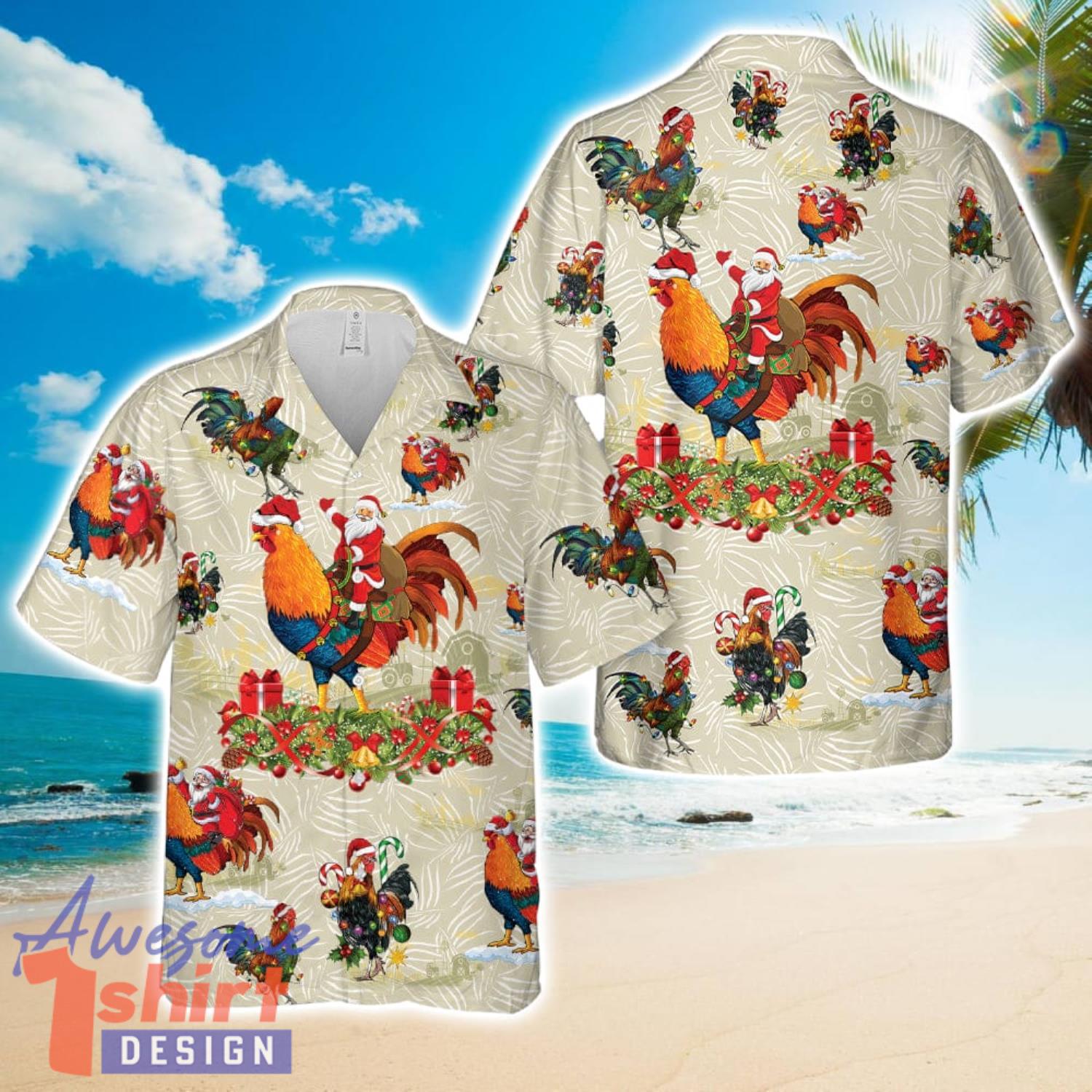 Santa Rooster Christmas Hawaiian Shirt Beach Holiday