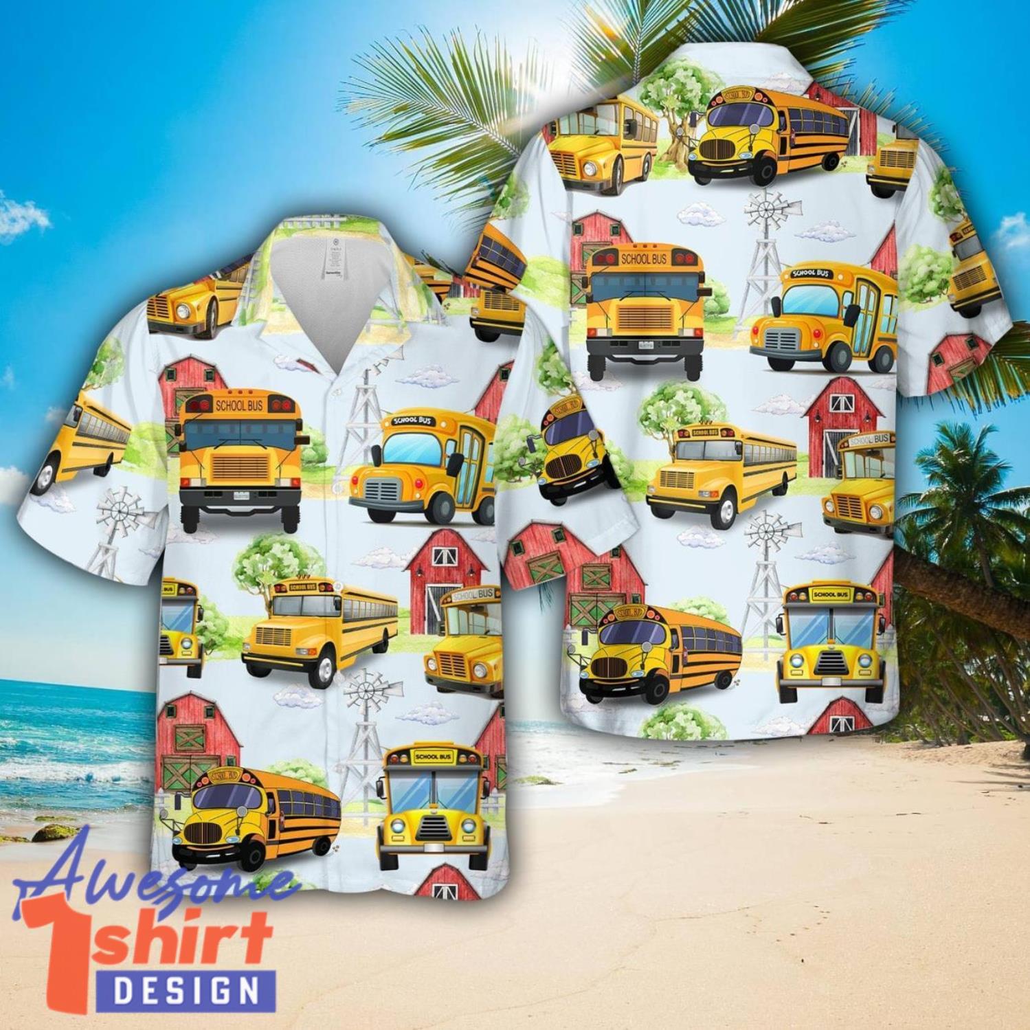 School Bus Hawaiian Shirt Beach Hoilday Summer Gift