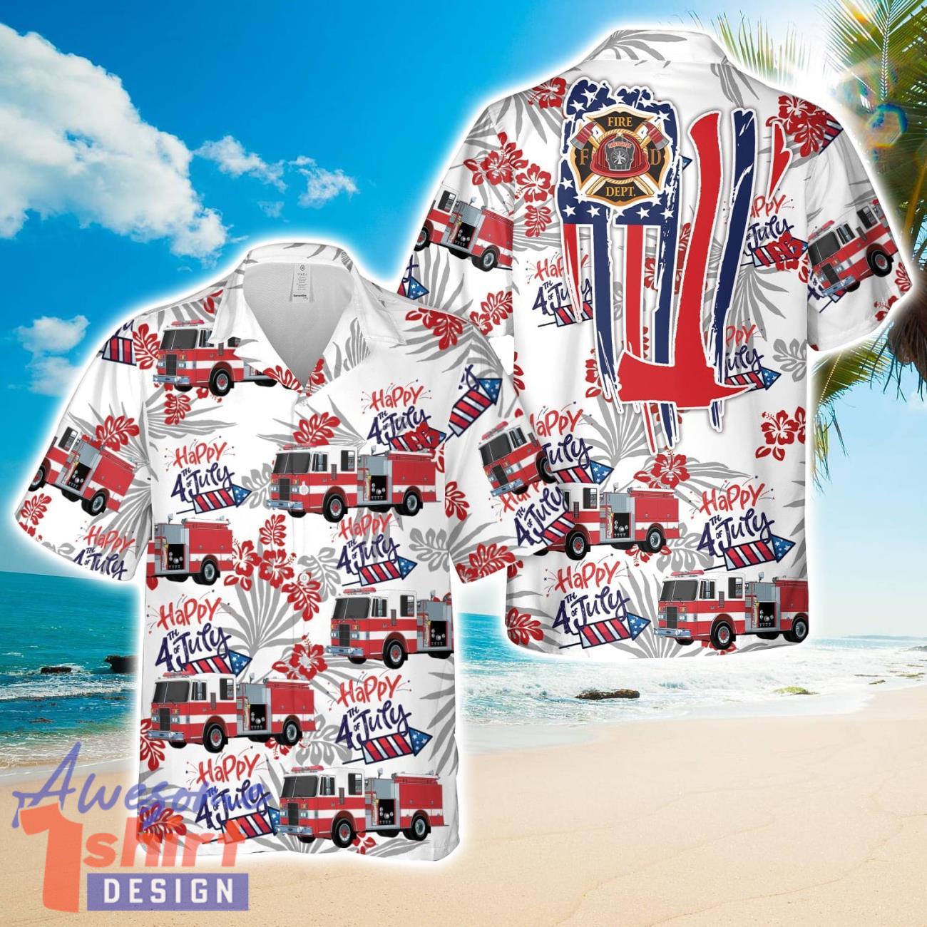 Firefighter Fire Truck, 4th Of July Hawaiian Shirt