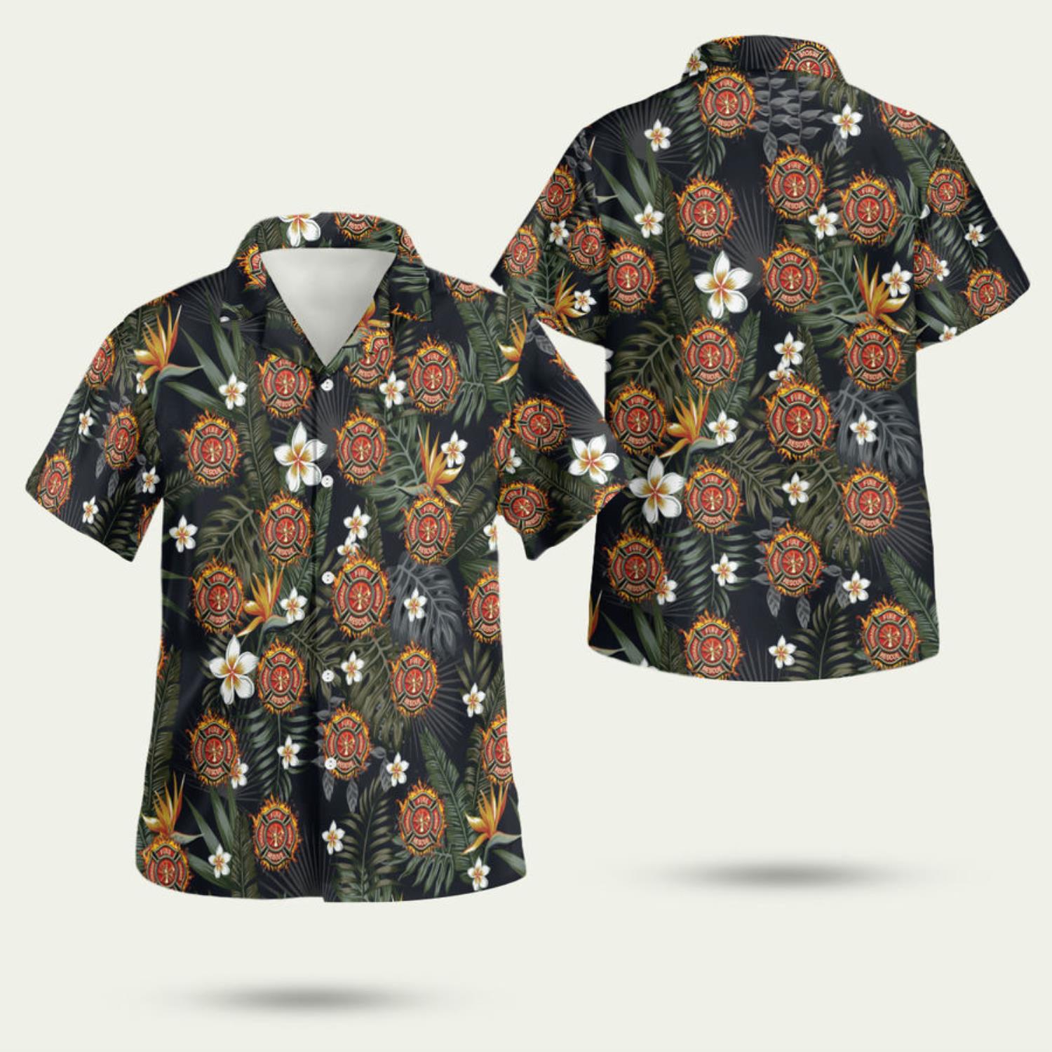 Firefighter Tropical Black 3D Hawaiian Shirt Summer Style Gift