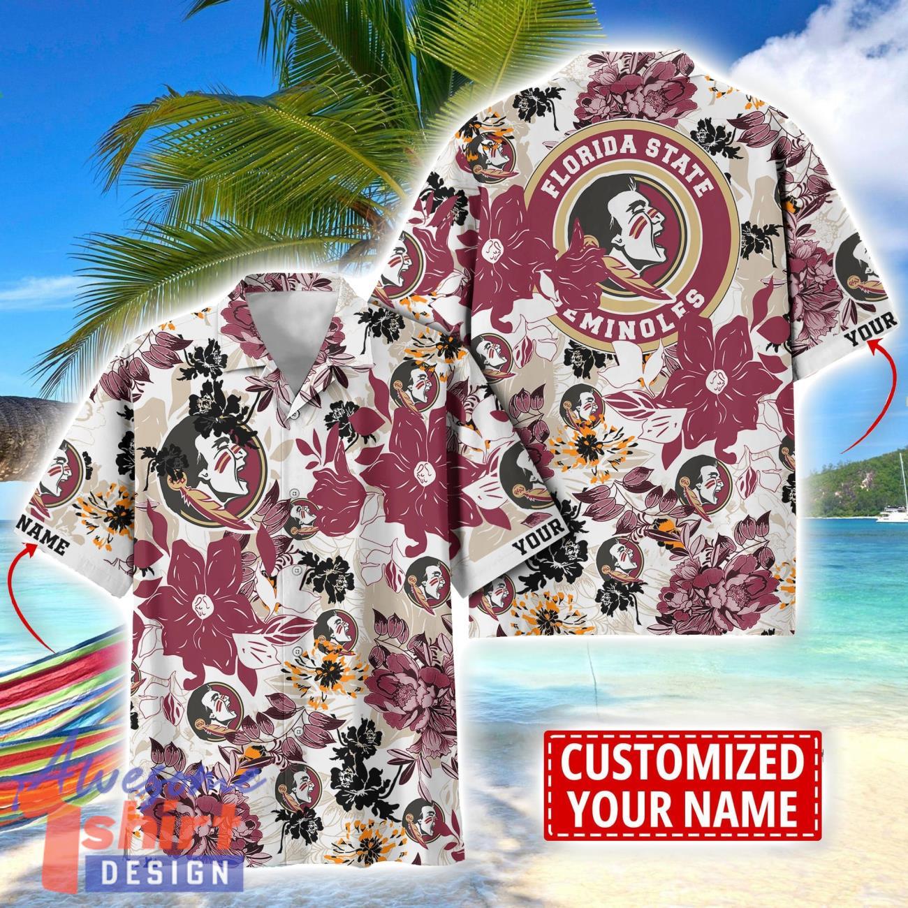 Florida State Seminoles Aloha 3D Hawaiian Shirt Flower Sport Team Beach Shirt Custom Name