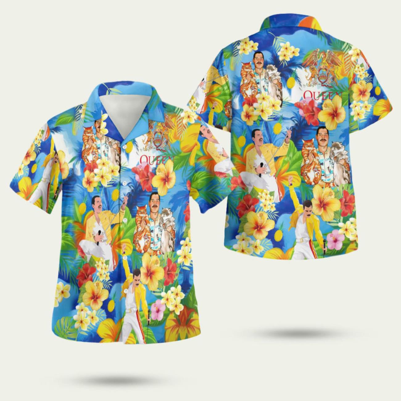 Freddie Mercury Hawaii Cats 3D Hawaiian Shirt Summer Style Gift