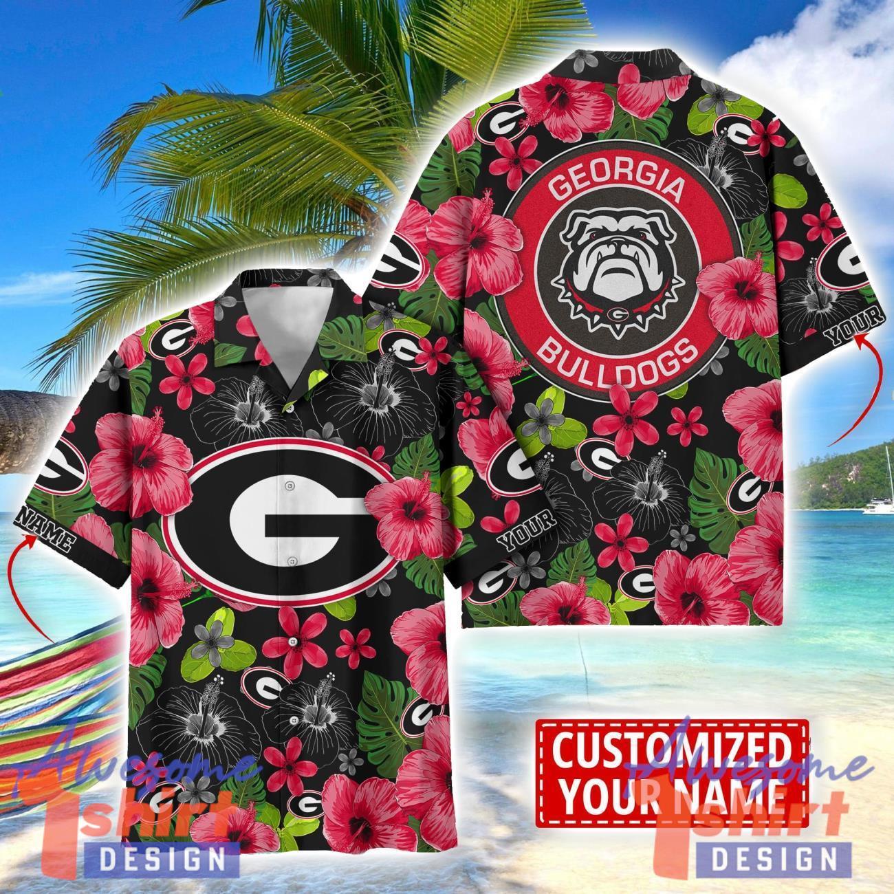 Georgia Bulldogs Flower Hawaii Shirt Big Logo Team Floral Hawaiian Shirt Custom Name Gift