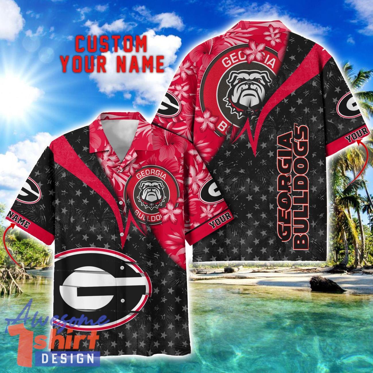 Georgia Bulldogs Hawaii Shirt Vintage coconut Pattern Tropical Hawaiian Football Beach Shirts Custom Name