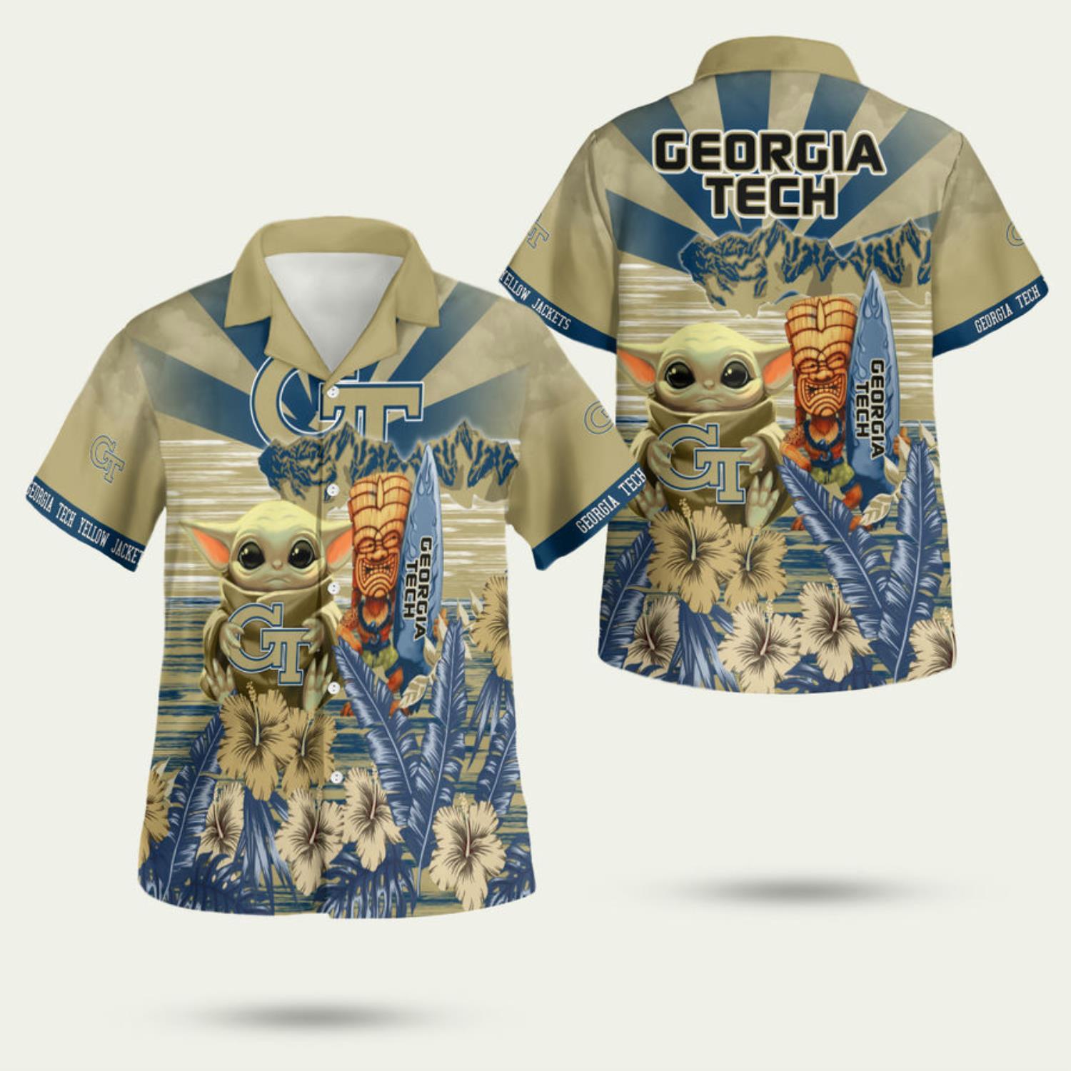 Georgia Tech Yellow Jackets Baby Yoda 3D Hawaiian Shirt Summer Style Gift