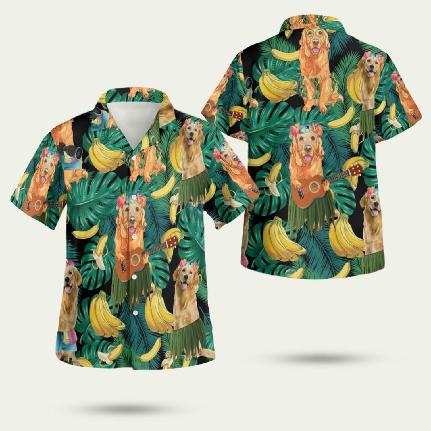 Golden Retriever Banana Tropical 3D Hawaiian Shirt Summer Style Gift