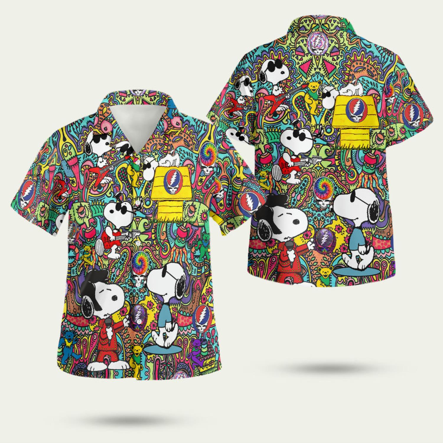 Grateful Dead Snoopy Peanuts Print 3D Hawaiian Shirt Summer Style Gift