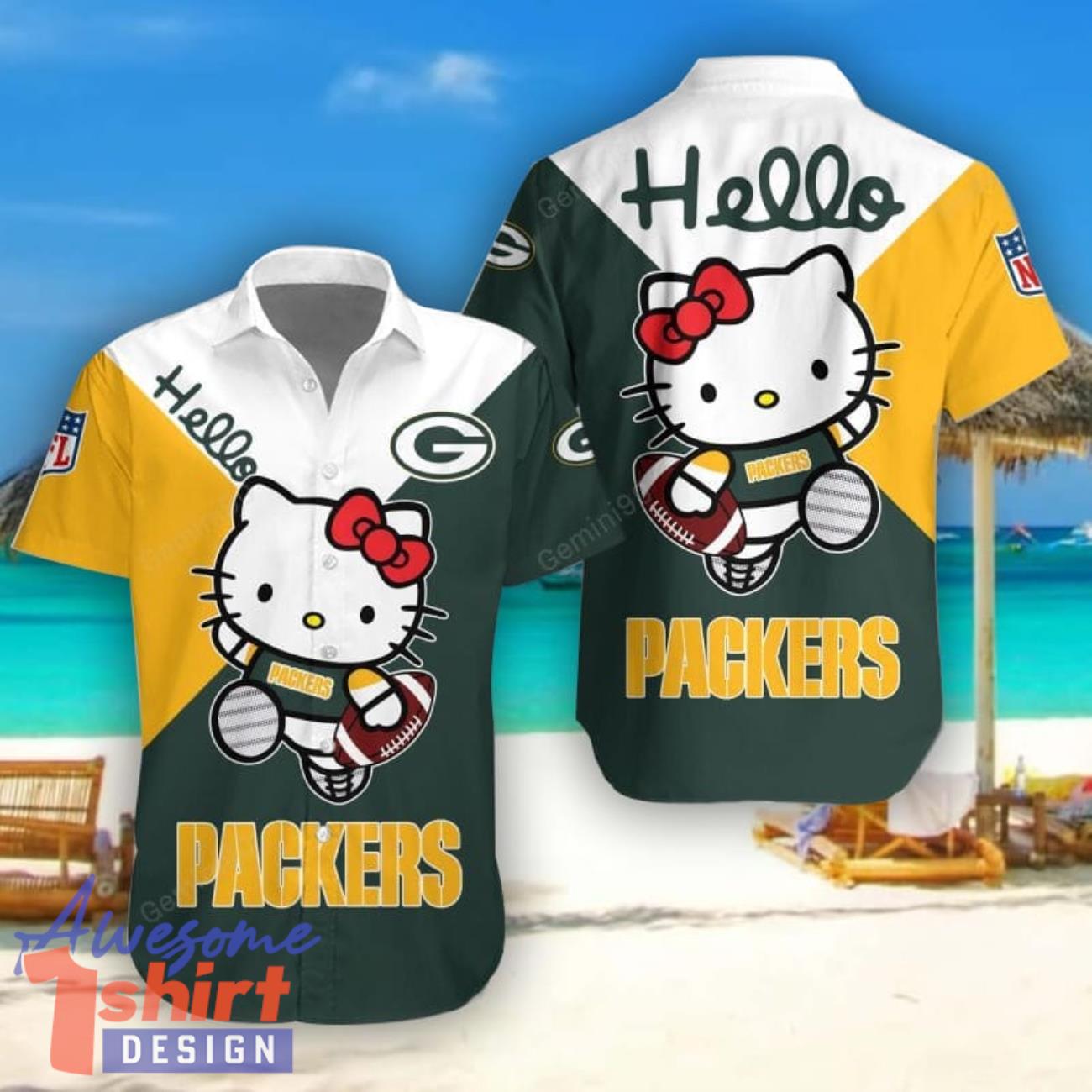 Green Bay Packers Hello Kitty Hawaiian Shirt Cute Gift For Men And Women