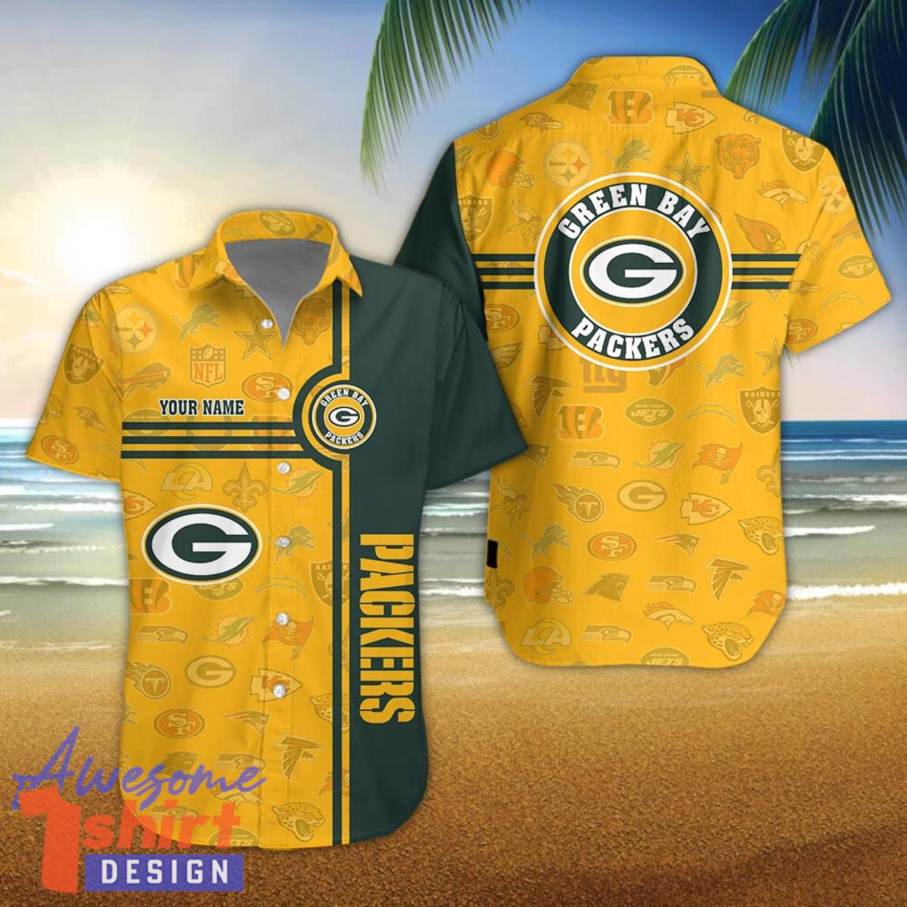 Green Bay Packers Logo team 3D All Over Printed 3D Hawaiian Shirt Custom Name For Fans