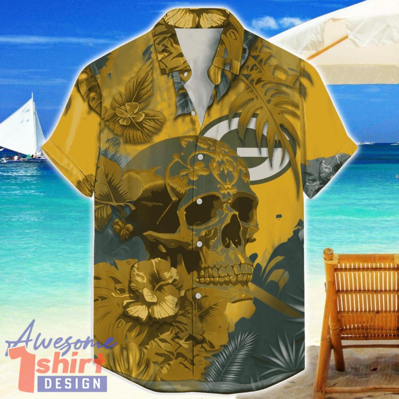 Green Bay Packers Skull Flower Hawaiian Shirt NFL Halloween Gift For Sports Fans