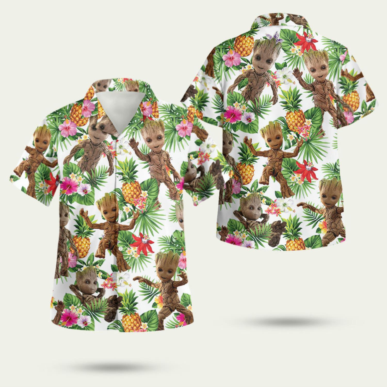 Groot Marvel Floral 3D Hawaiian Shirt Summer Style Gift