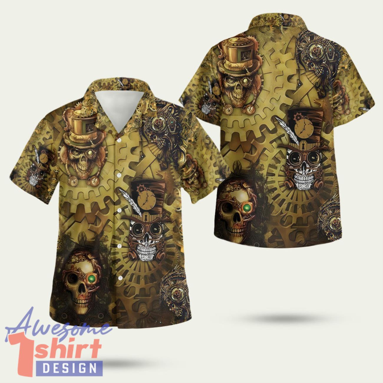 Halloween Amazing Vintage Skull Steampunk 3D Hawaiian Shirt Summer Style Gift