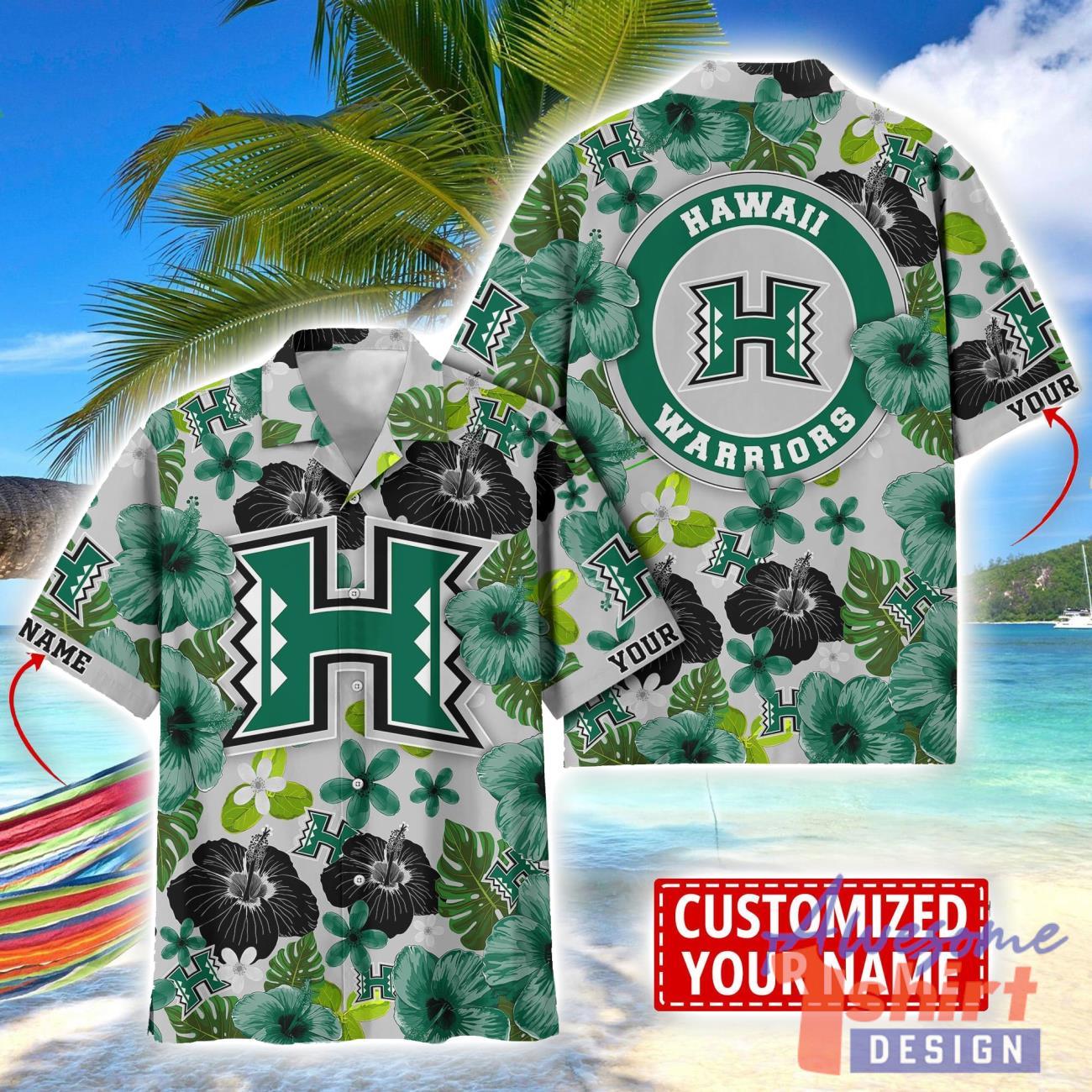 Hawaii Rainbow Warriors Flower Hawaii Shirt Big Logo Team Floral Hawaiian Shirt Custom Name Gift