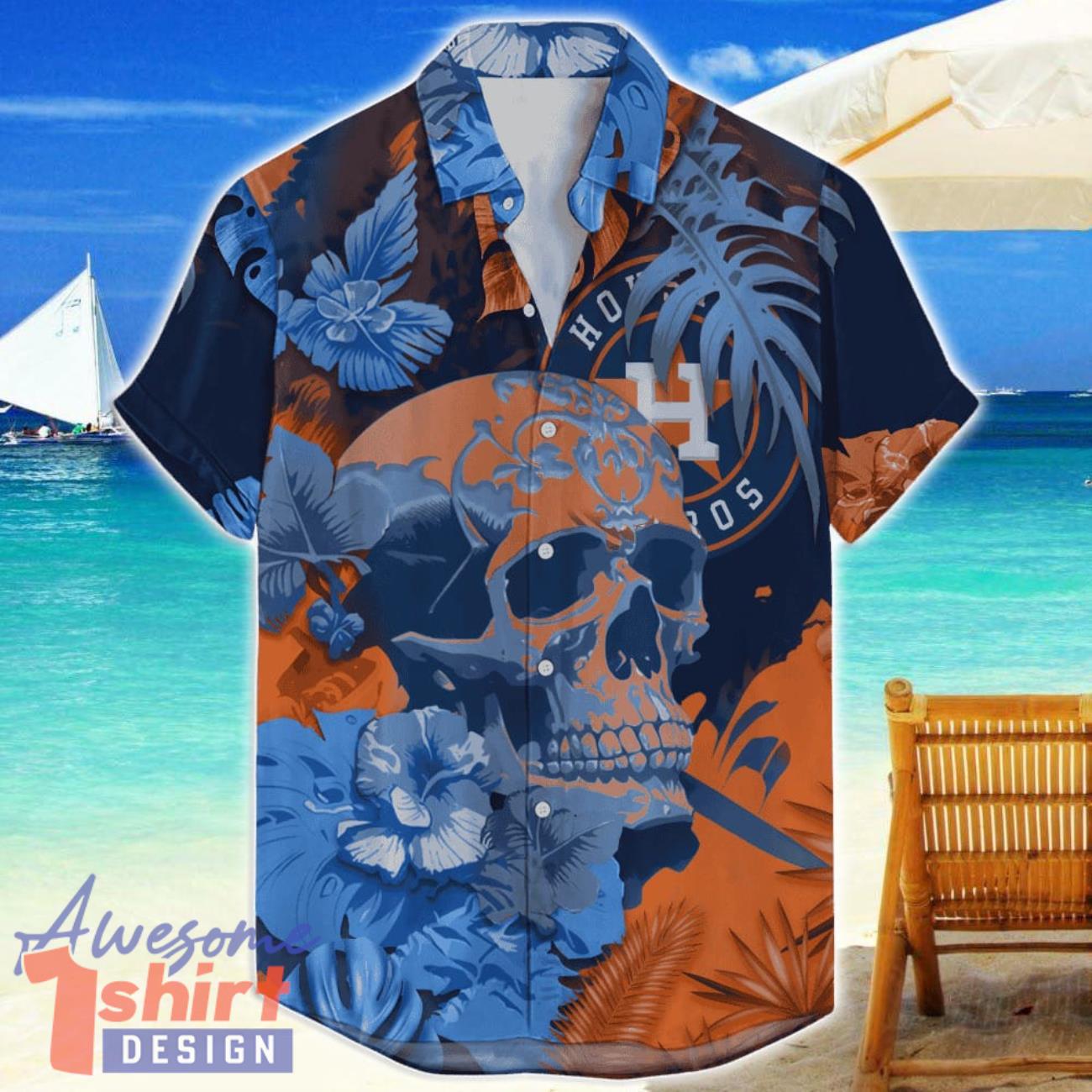 Houston Astros Skull Flower Hawaiian Shirt MLB Halloween Gift For Sports Fans