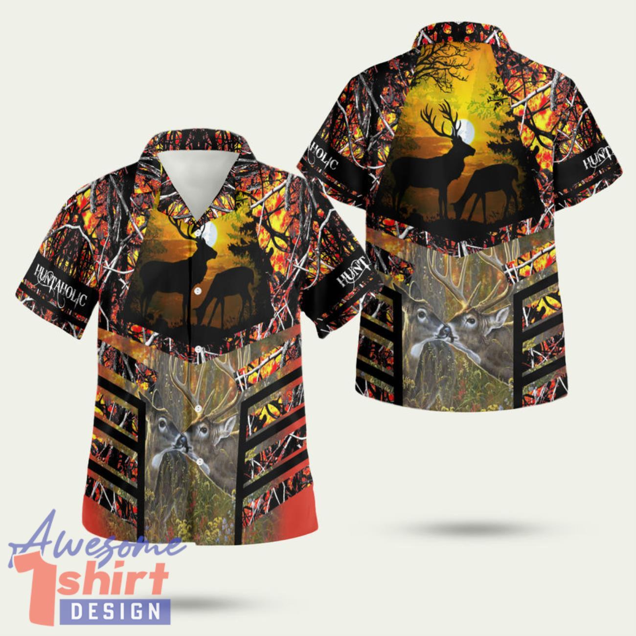 Huntaholic Sunset Deer Hunting Cool 3D Hawaiian Shirt Summer Style Gift