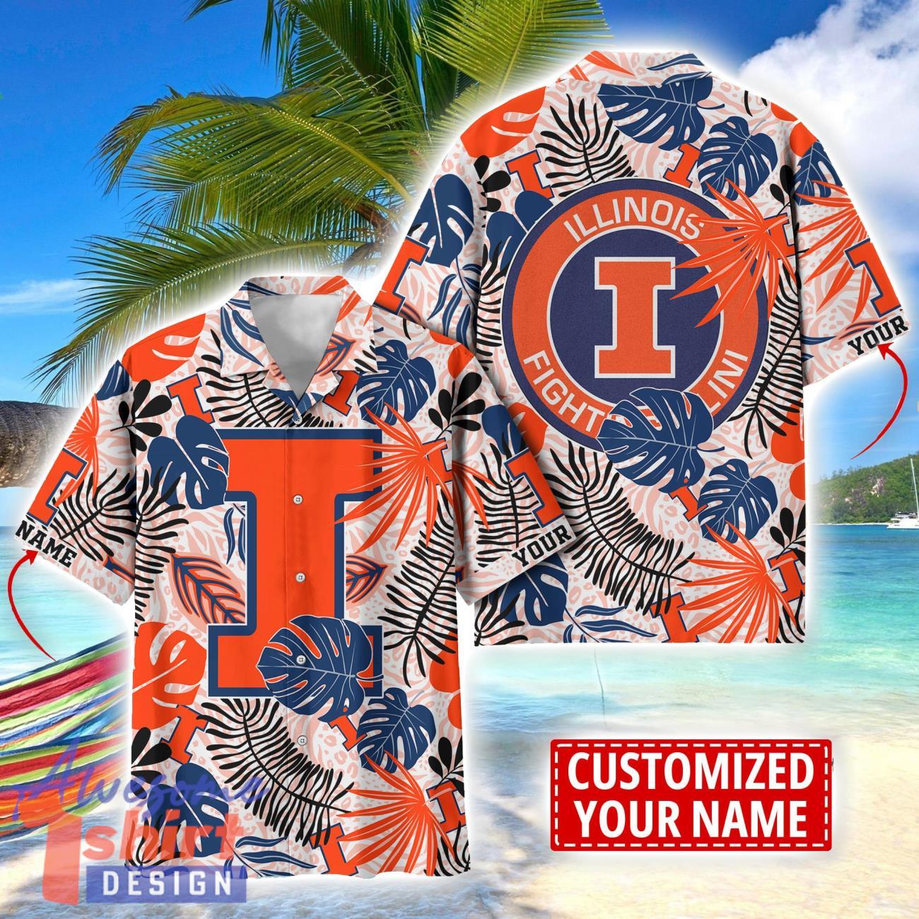 Illinois Fighting Illini Aloha Hawaiian Shirt Custom Name Summer Gift Holiday Team Shirt