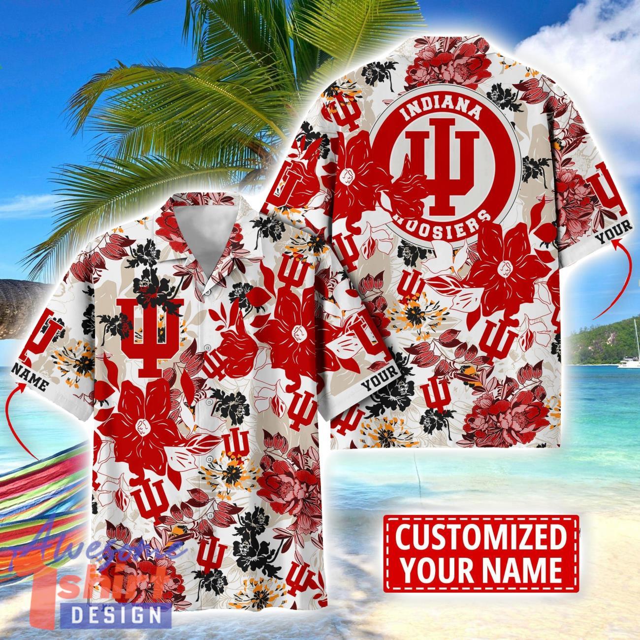 Indiana Hoosiers Aloha 3D Hawaiian Shirt Flower Sport Team Beach Shirt Custom Name