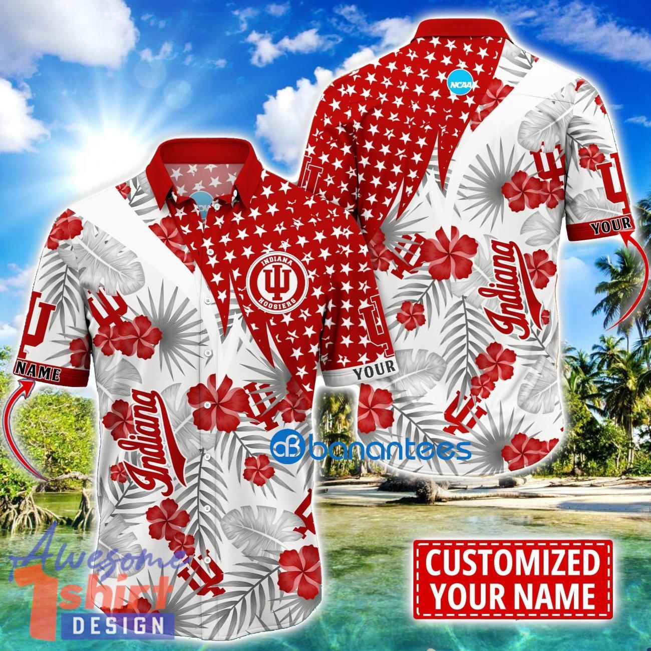 Indiana Hoosiers Star and Flower Pattern Tropical Hawaiian Shirt Summer Gift For Men Women Custom Name