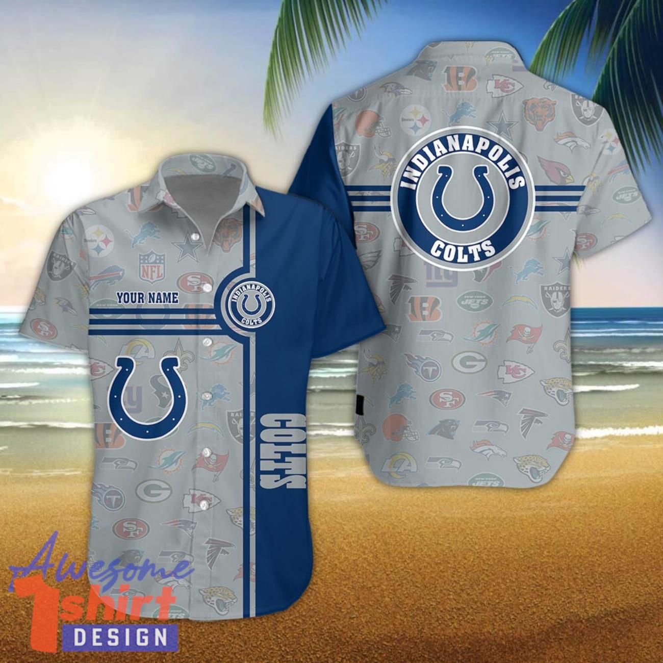 Indianapolis Colts Logo team 3D All Over Printed 3D Hawaiian Shirt Custom Name For Fans