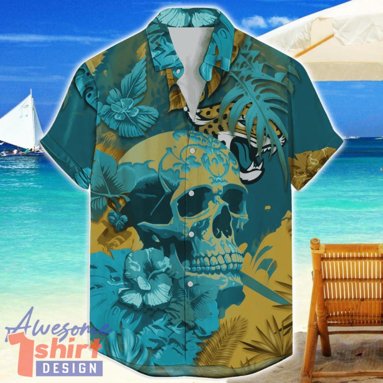 Jacksonville Jaguars Skull Flower Hawaiian Shirt NFL Halloween Gift For Sports Fans