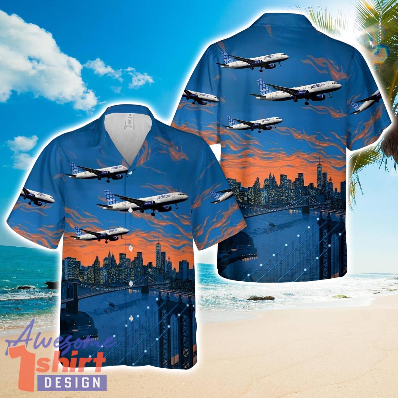 jetBlue Airways Blue Kid in Town Airbus A320-232 N587JB  Aloha 3D Hawaiian Shirt