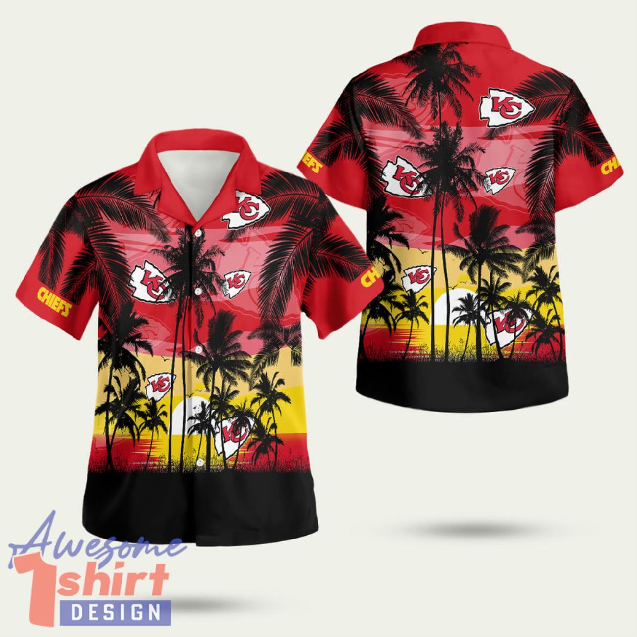 Kansas City Chiefs Palm Tree Red Black 3D Hawaiian Shirt Summer Style Gift