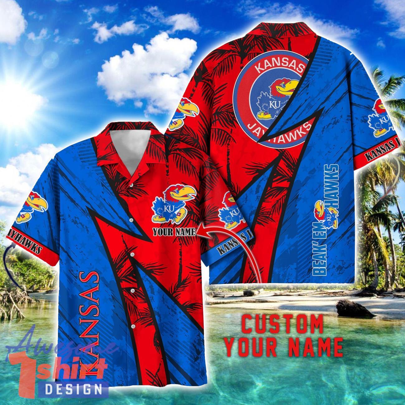 Kansas Jayhawks AOP Hawaiian Shirt Beach Summer Shirt Personalized Name For fans