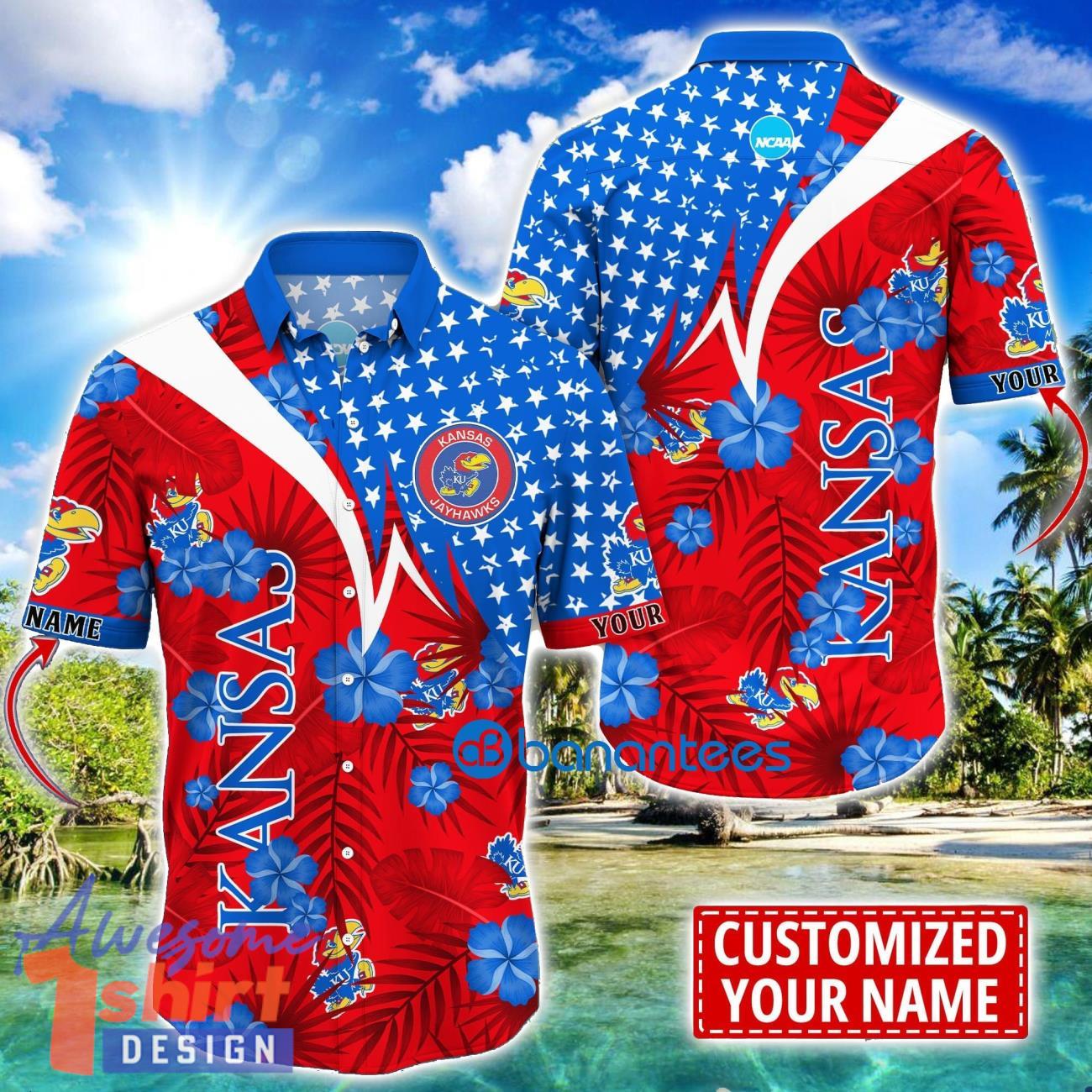 Kansas Jayhawks Star and Flower Pattern Tropical Hawaiian Shirt Summer Gift For Men Women Custom Name