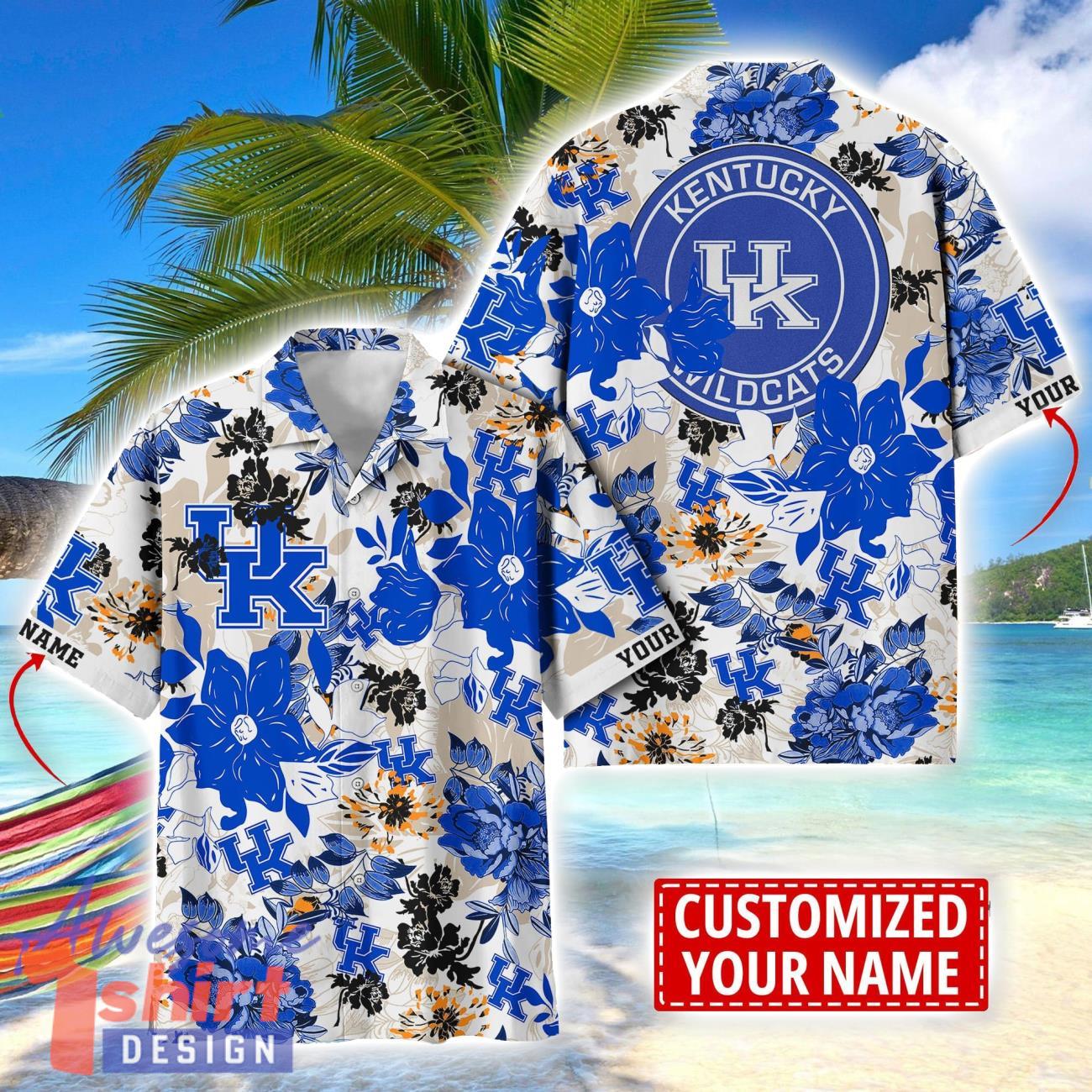 Kentucky Wildcats Aloha 3D Hawaiian Shirt Flower Sport Team Beach Shirt Custom Name