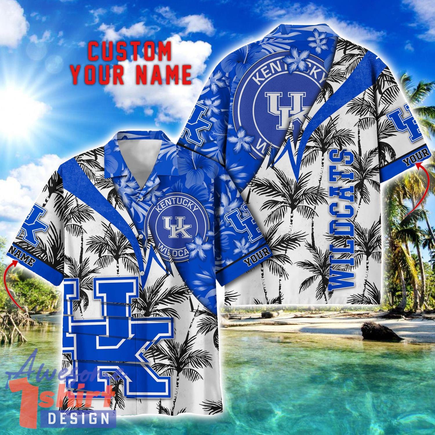 Kentucky Wildcats Hawaii Shirt Vintage coconut Pattern Tropical Hawaiian Football Beach Shirts Custom Name