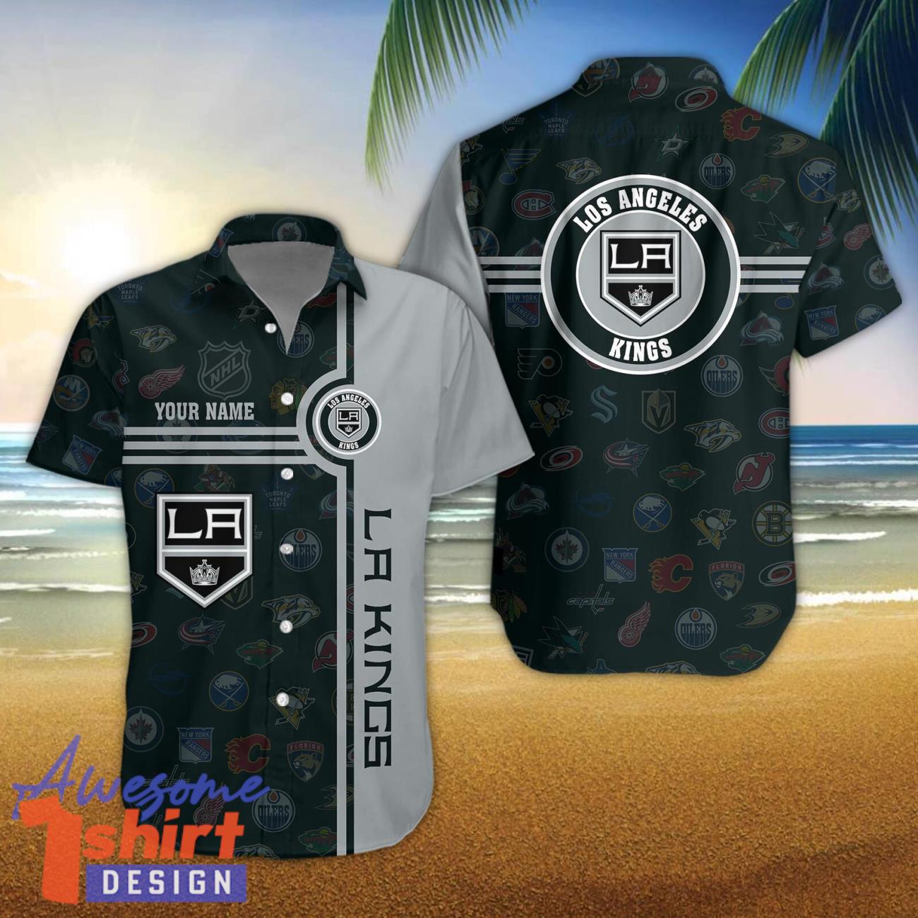 LA Kings Logo team 3D All Over Printed 3D Hawaiian Shirt Custom Name For Fans