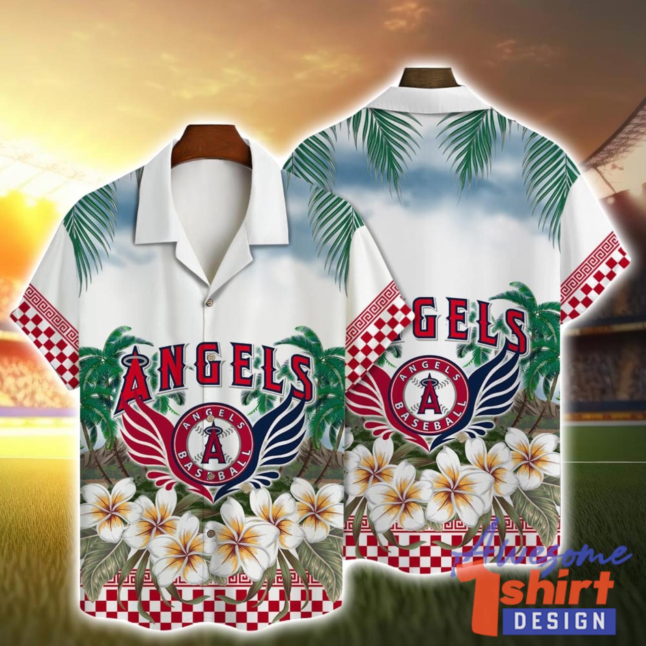 Los Angeles Angels Team Logo Beach Floral 3D Hawaiian Shirt