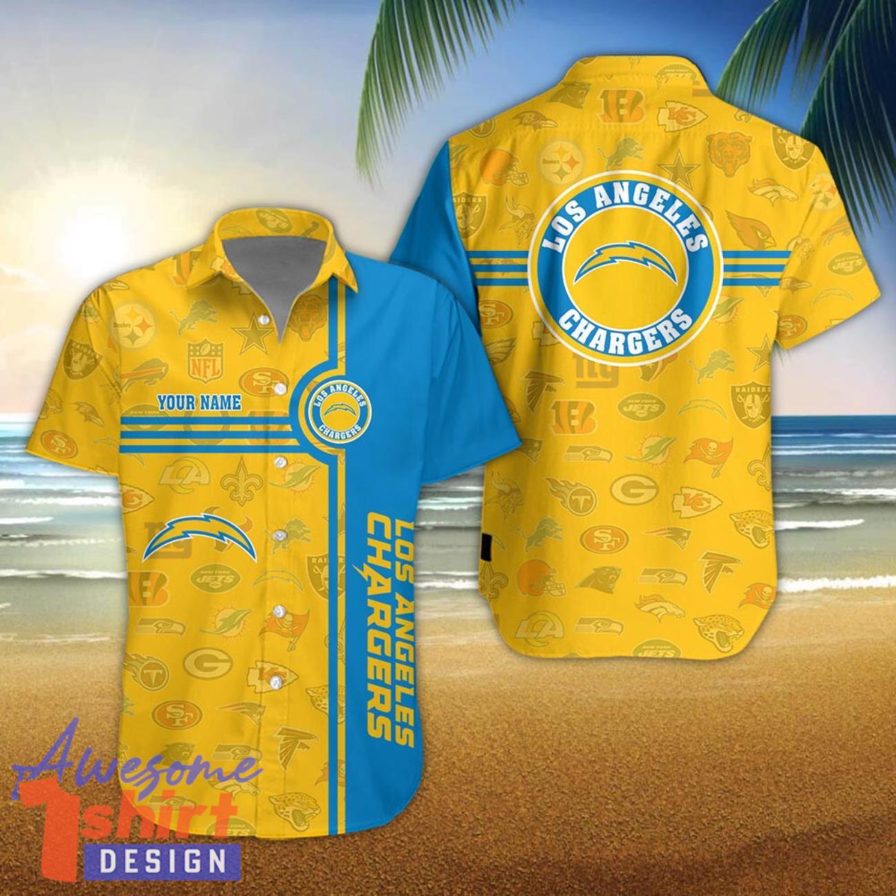 Los Angeles Chargers Logo team 3D All Over Printed 3D Hawaiian Shirt Custom Name For Fans