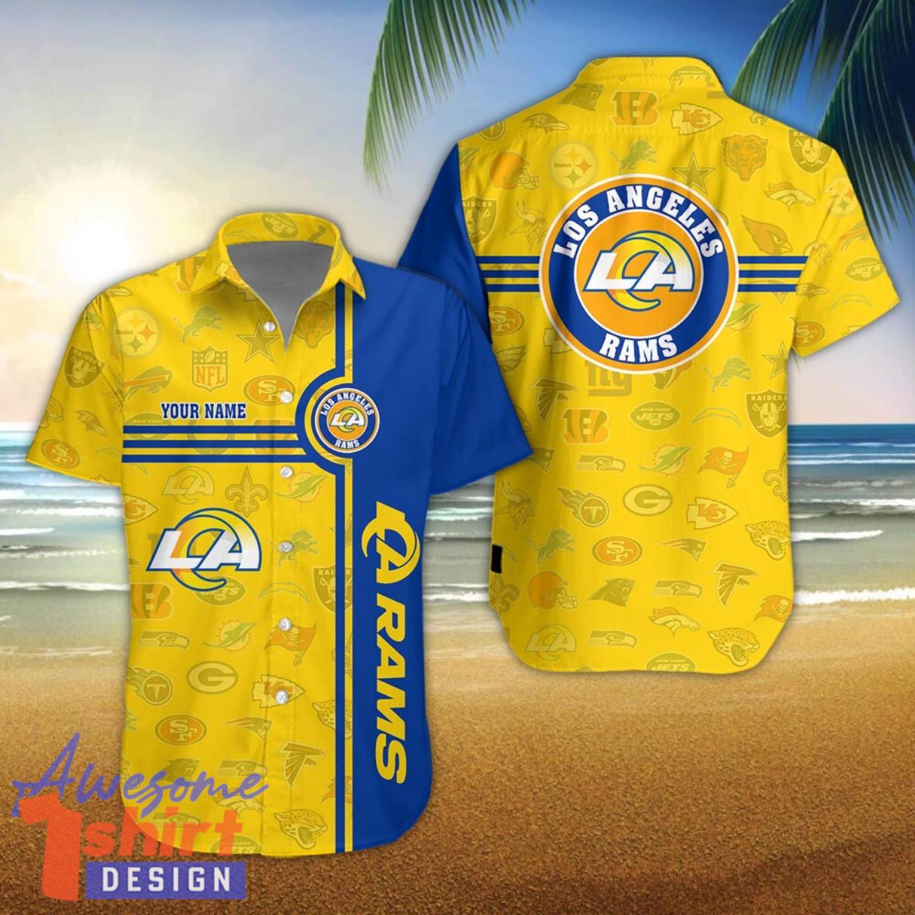 Los Angeles Rams Logo team 3D All Over Printed 3D Hawaiian Shirt Custom Name For Fans