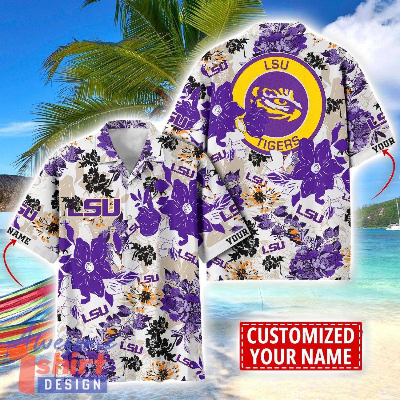 LSU TIGERS Aloha 3D Hawaiian Shirt Flower Sport Team Beach Shirt Custom Name