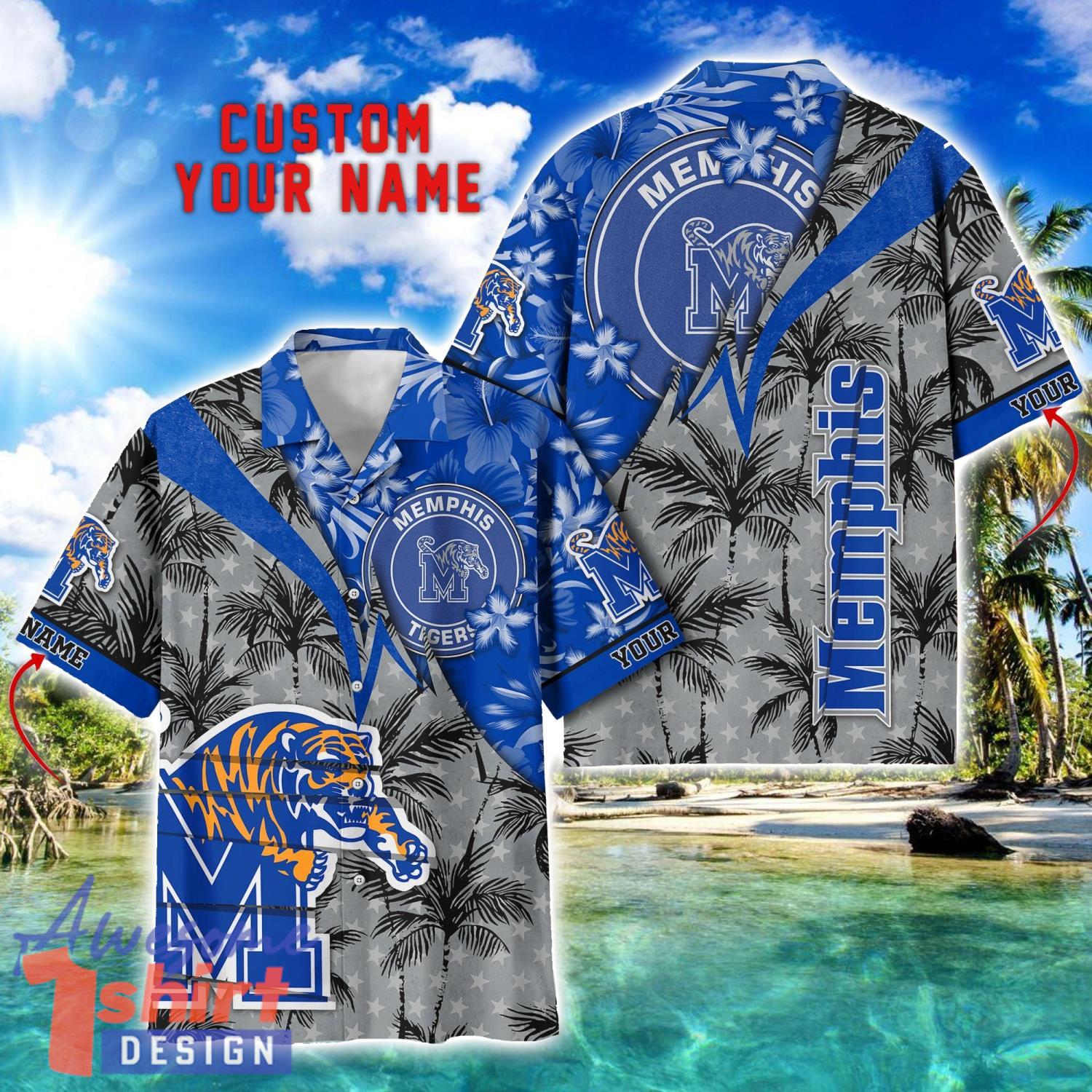 Memphis Tigers Hawaii Shirt Vintage coconut Pattern Tropical Hawaiian Football Beach Shirts Custom Name