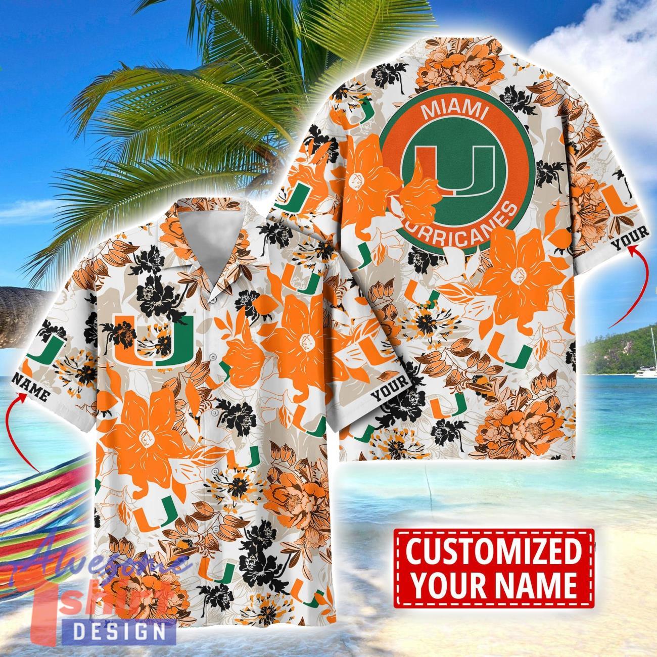 Miami Hurricanes Aloha 3D Hawaiian Shirt Flower Sport Team Beach Shirt Custom Name