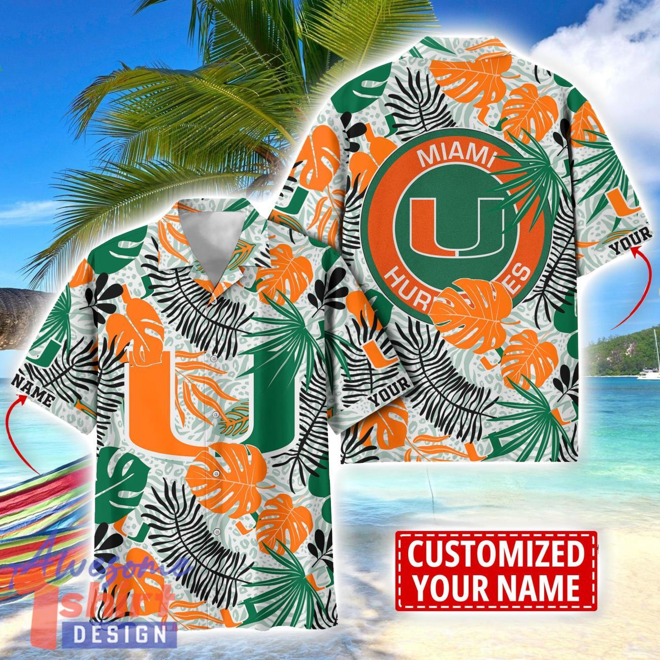 Miami Hurricanes Aloha Hawaiian Shirt Custom Name Summer Gift Holiday Team Shirt