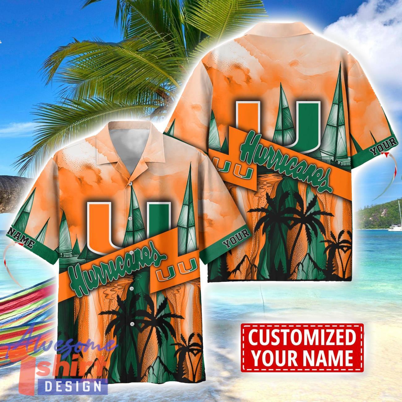 Miami Hurricanes Hawaii Shirt Custom Name Sports Team Beach Shirt