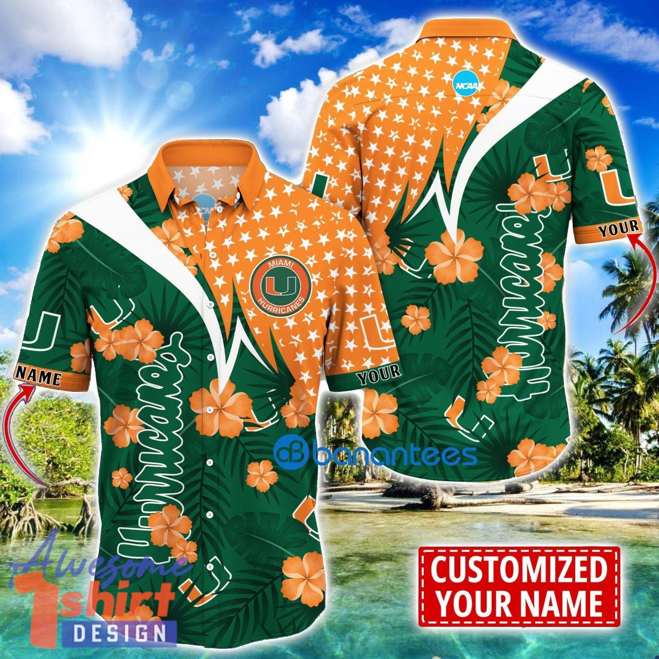 Miami Hurricanes Star and Flower Pattern Tropical Hawaiian Shirt Summer Gift For Men Women Custom Name