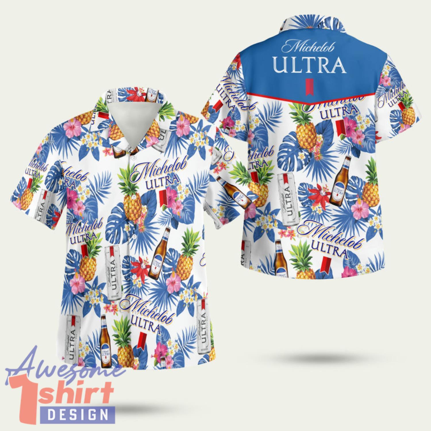 Michelob Ultra White With Blue Leaf 3D Hawaiian Shirt Summer Style Gift