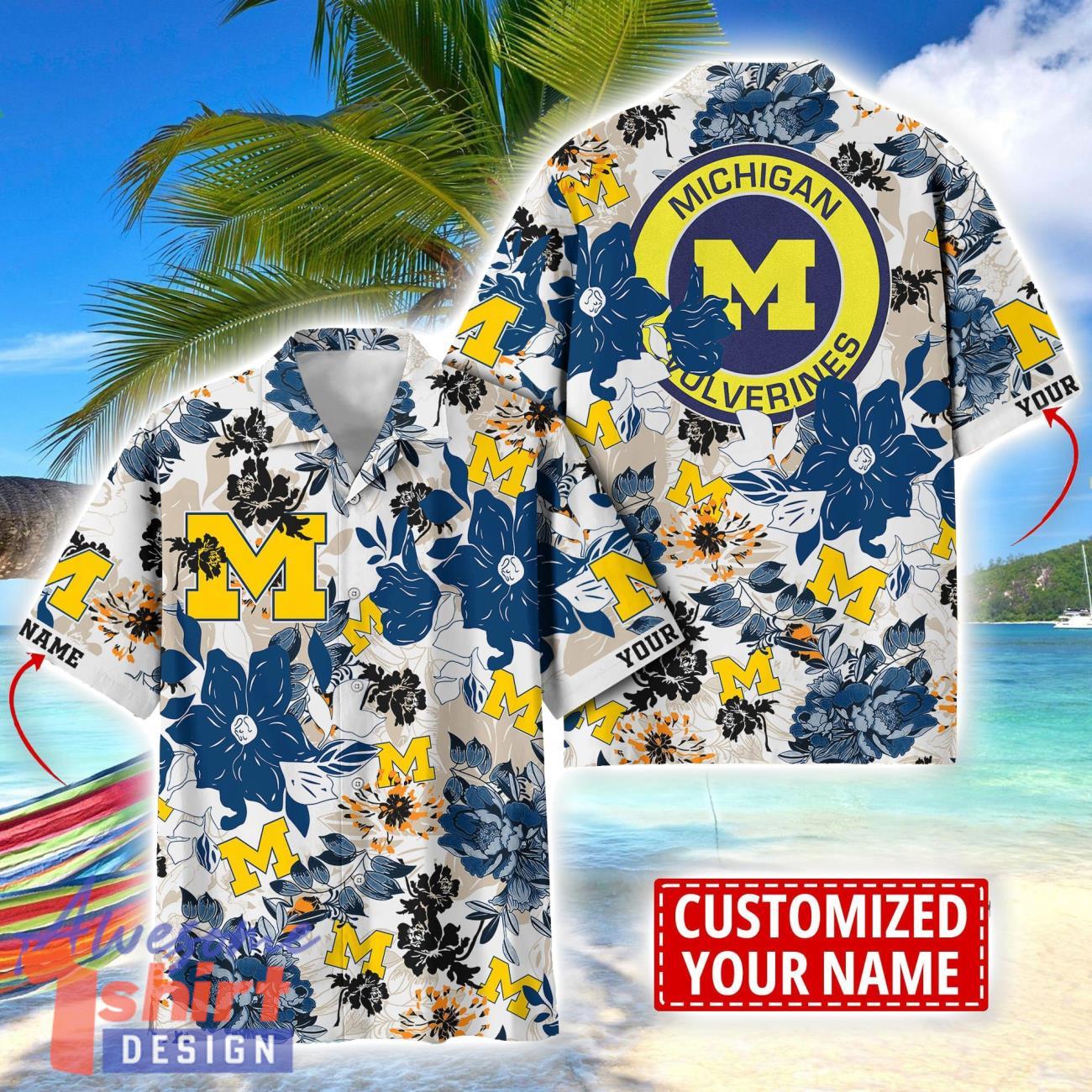 Michigan Wolverines Aloha 3D Hawaiian Shirt Flower Sport Team Beach Shirt Custom Name